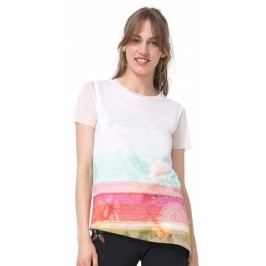 Desigual T-shirt damski Asimetric Polynesia XS biały